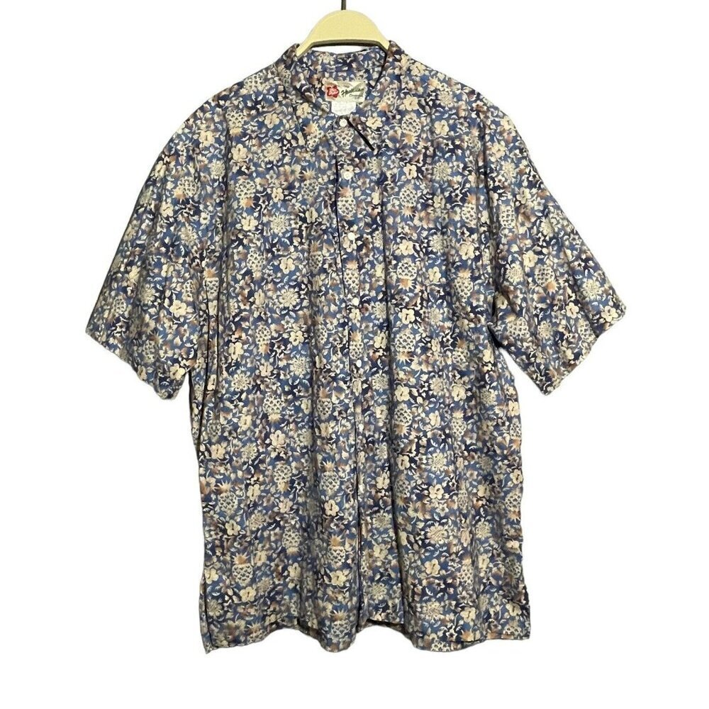 Vintage Hilo Hattie Hawaiian Hawaii Shirt Men Size XL Pineapple Aloha Tropical